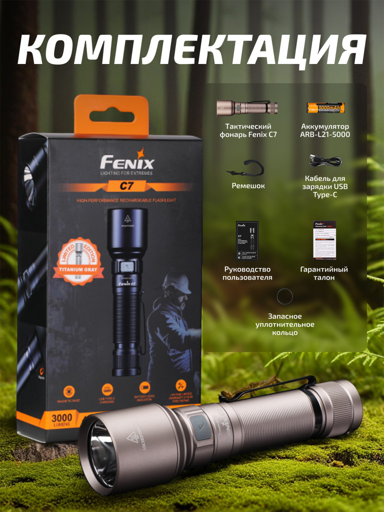 Фонарь Fenix индустриальный C7 серый 3000 люмен