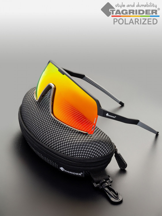 Очки поляризационные, солнцезащитные, антибликовые Tagrider в чехле N34-45 Gold Red Mirror