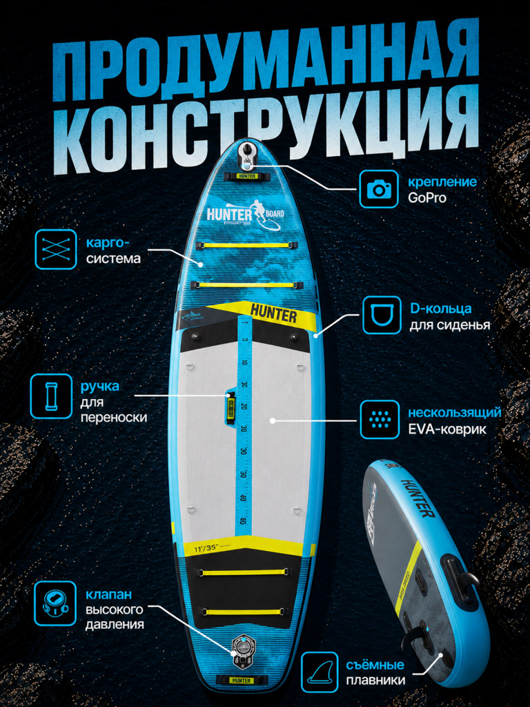 Sup-доска Hunterboard ACTIVE 11', 335х89х15 см, Cloud