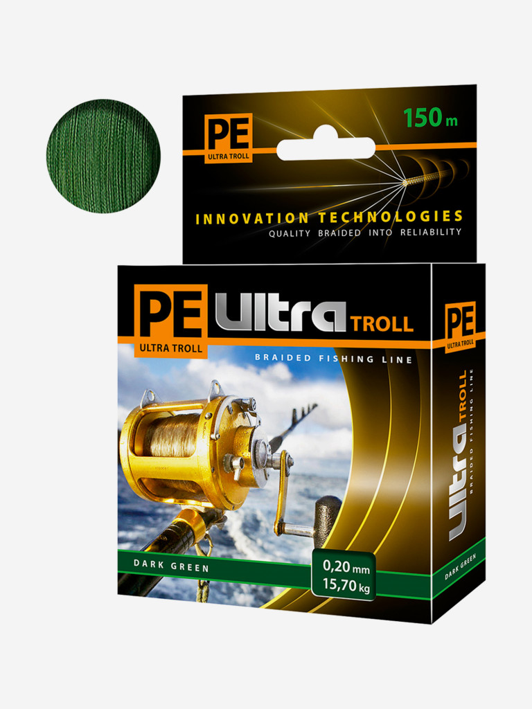 Плетеный шнур для рыбалки AQUA PE ULTRA TROLL Dark Green 0,20mm 150m