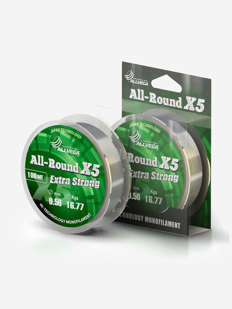Леска монофильная ALLVEGA "All-Round X5" 100м 0.50мм (16.77кг) прозрачная