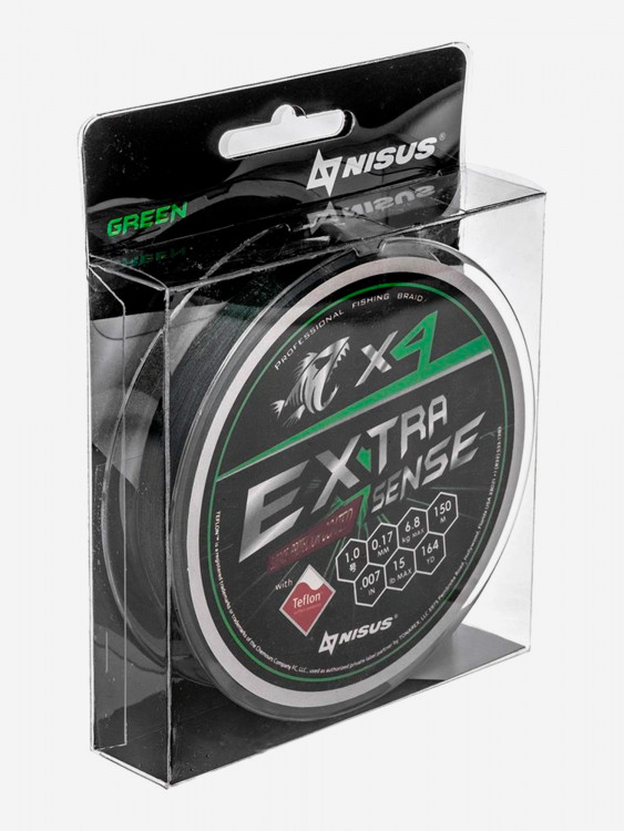 Шнур плетеный для рыбалки Helios Extrasense X4 PE, 150м, 0,17мм, 6,8кг, зеленый