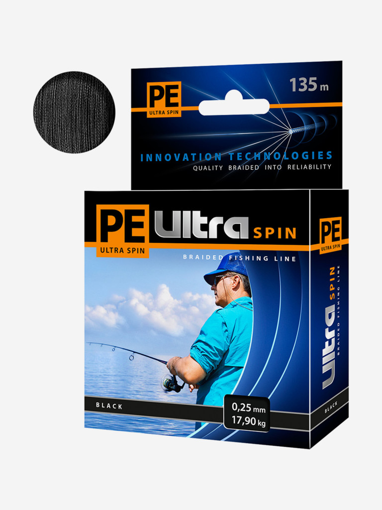 Плетеный шнур для рыбалки AQUA PE ULTRA SPIN Black 0,25mm 135m