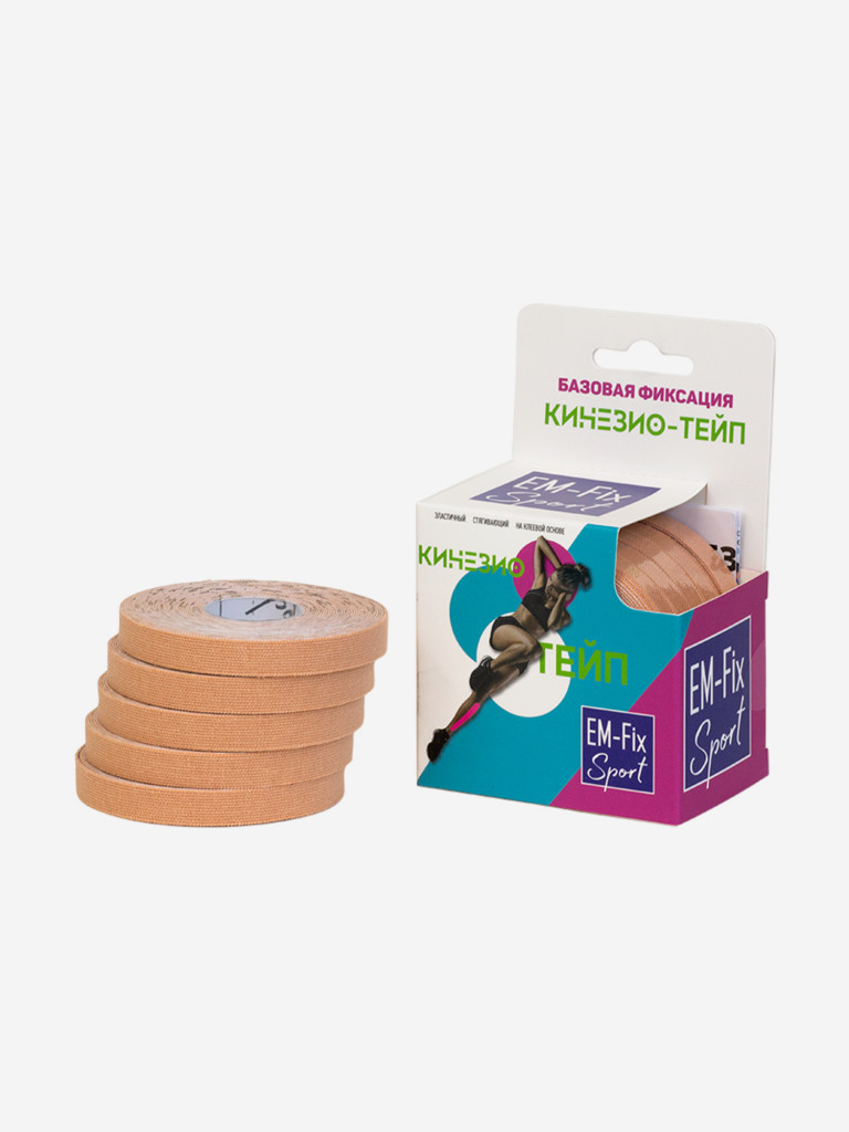 Кинезиотейп "EМ-Fix Sport" базовой фиксации, 1 см х 5 м, 5 шт., бежевый