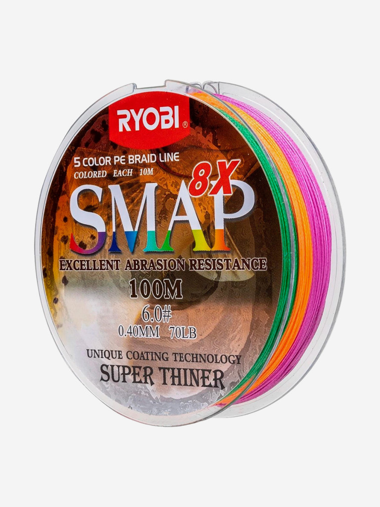 Шнур плетеный для рыбалки Ryobi SMAP PE8X, 100м, 0,405мм, 32кг, мультиколор