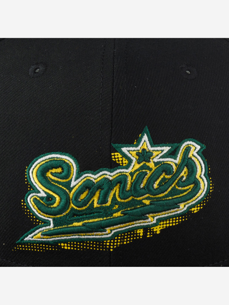 Бейсболка с прямым козырьком MITCHELL NESS HHSS5820-SSUYYPPPBLCK Seattle Supersonics NBA