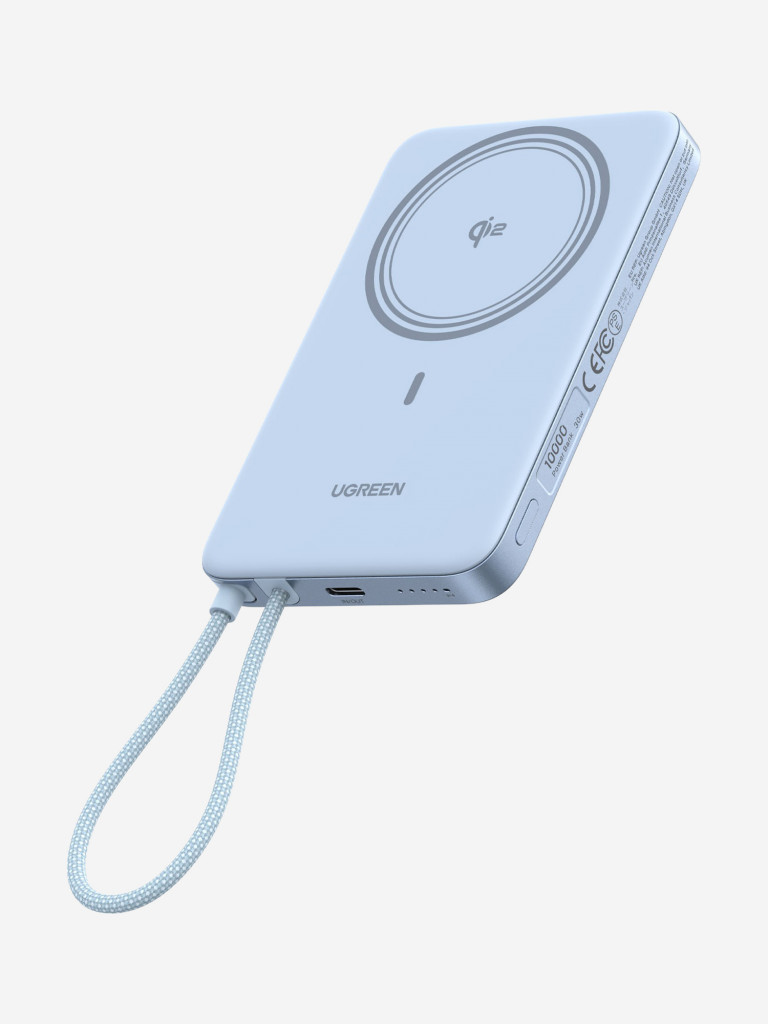 Внешний аккумулятор UGREEN PB570 (65839B) MagFlow Air Ultra-Slim 30W Magnetic 10000mAh Wireless Power Bank USB-C Cable