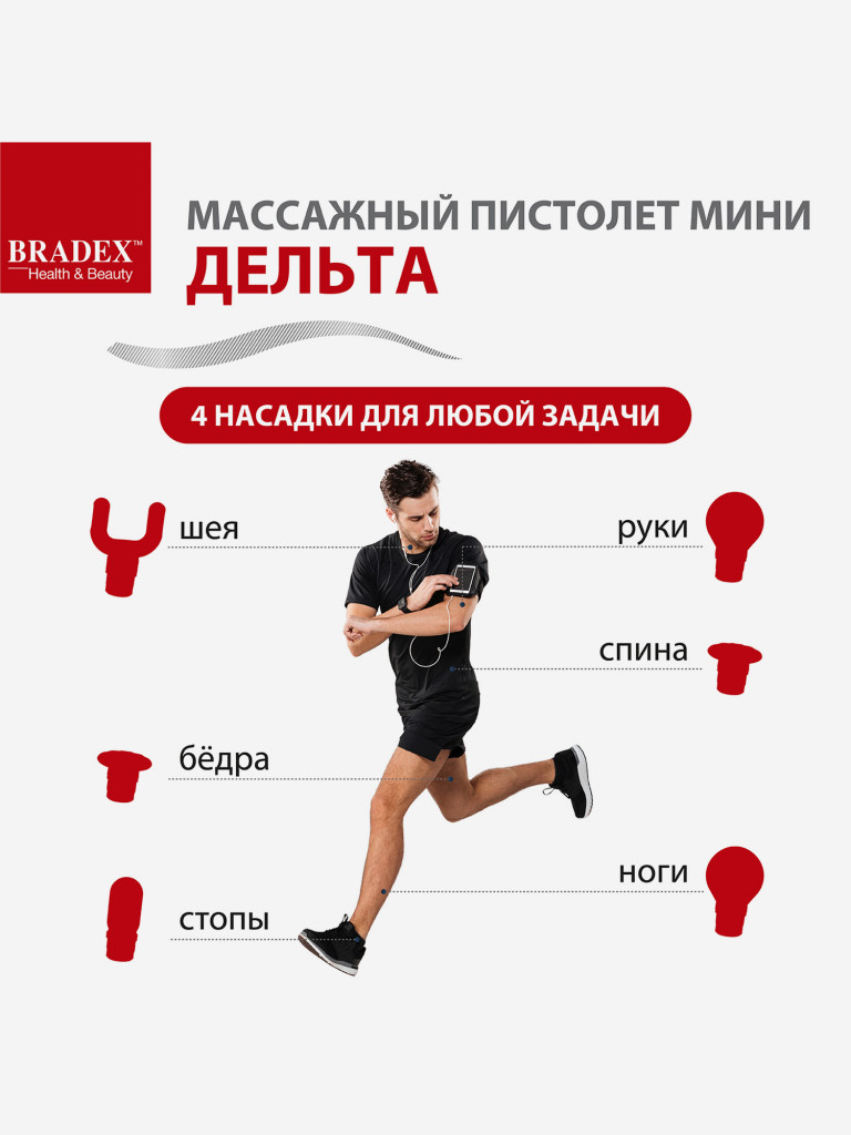Массажный пистолет мини ДЕЛЬТА, 4 насадки