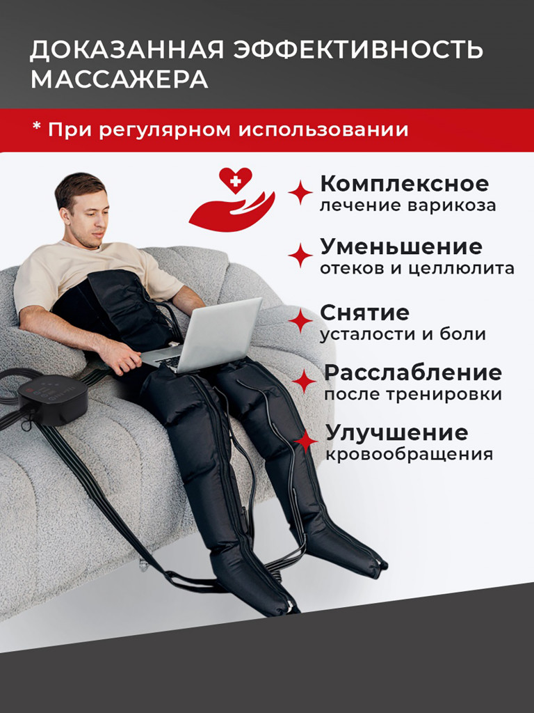 Лимфодренажный массажер для всего тела HEALO, рук, ног и талии, электрический, компрессионный аппарат для прессотерапии и лимфодренажа от отеков для тела
