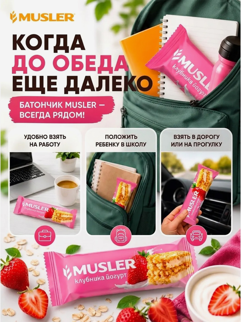 Злаковые батончики мюсли детские "Клубника в йогурте" 25 шт