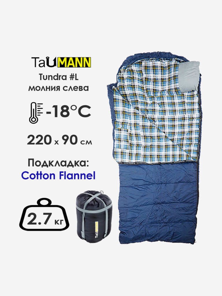Спальный мешок-одеяло с капюшоном TauMANN Tundra #L (молния слева) 90 х 220 см