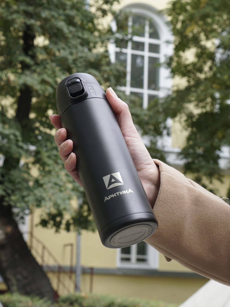 Термокружка вакуумная Арктика, 420 мл, со съемным ситечком, черная