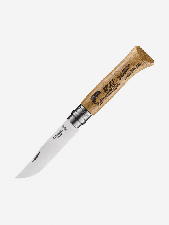 Нож Opinel №8, нержавеющая сталь, рукоять дуб, гравировка рыба, 002334