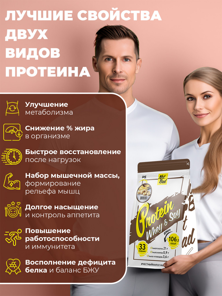 Протеин комплексный с соевым белком, NotBad Whey & Soy, 1000 г, Шоколад