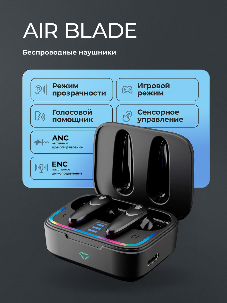 Беспроводные наушники с микрофоном Air Blade, шумоподавление ANC, Gaming, bluetooth 5.4, 470 мАч
