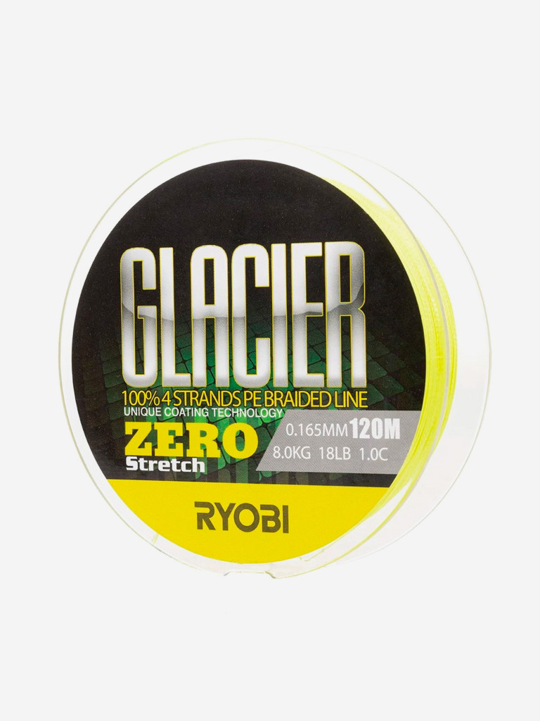 Шнур плетеный для рыбалки Ryobi GLACLER ZERO 120м, 0,165мм, 8кг, желтый