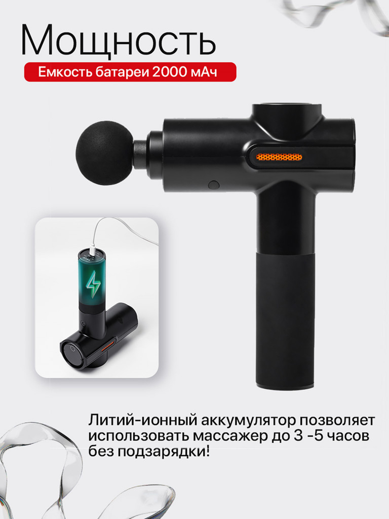 Перкуссионный массажер для тела SENNE, 3600 ударов в минуту, 4 вида массажа