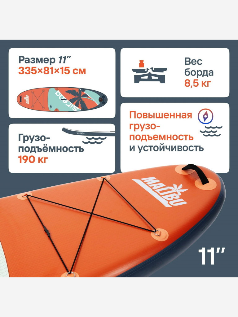 Надувная SUP-доска SIRENA MALIBU 11.0, 335*81*15см, двухслойная, с креплением для паруса и страховочным лишем