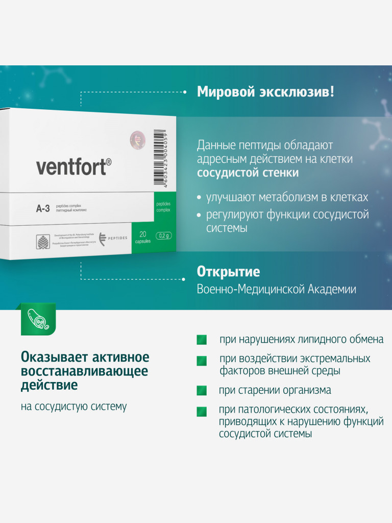 Вентфорт 20 капсул - Натуральные пептиды сосудов