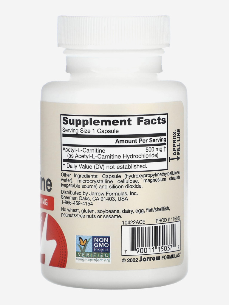 Ацетил л карнитин 500мг, жиросжигатель, Jarrow Formulas Acetyl L-Carnitine 500 mg 60 veg caps