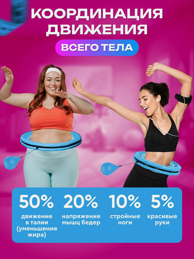 Обруч для похудения FitnessLive массажный утяжеленный цвет голубой