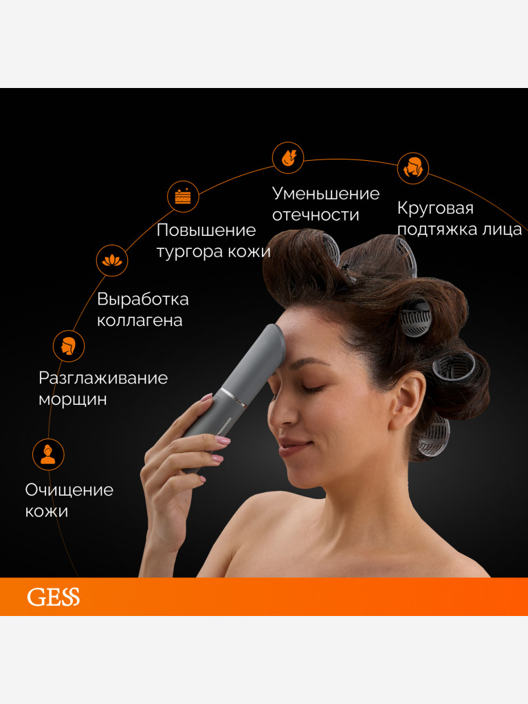 Прибор многофункциональный для лица с насадками GESS THE ONE, уз-чистка, микротоки, RF-лифтинг, роликовый массаж