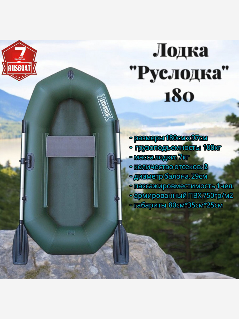 ПВХ лодка РУСЛОДКА 180 с веслами