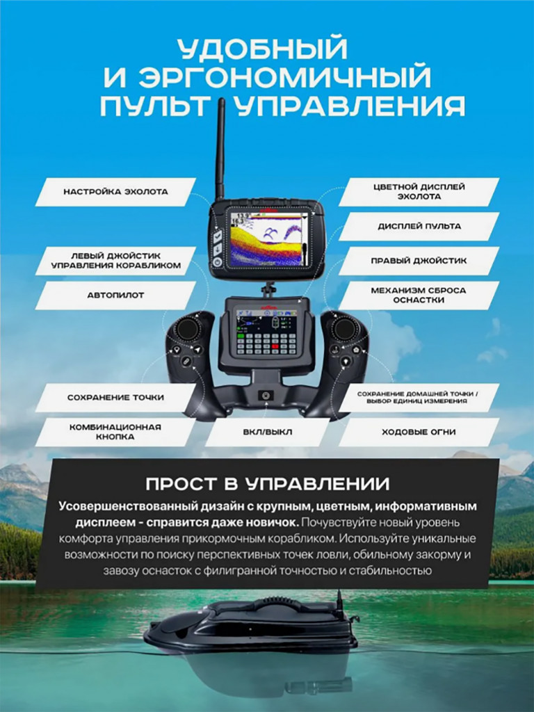 Прикормочный кораблик Boatman Actor Plus Pro Black (эхолот + GPS)