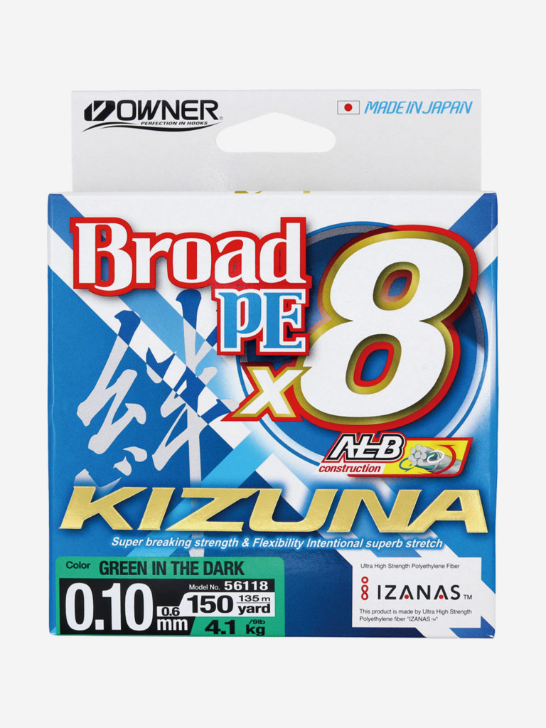Шнур OWNER Kizuna X8 Broad PE green 135м 0,1мм 4,1кг