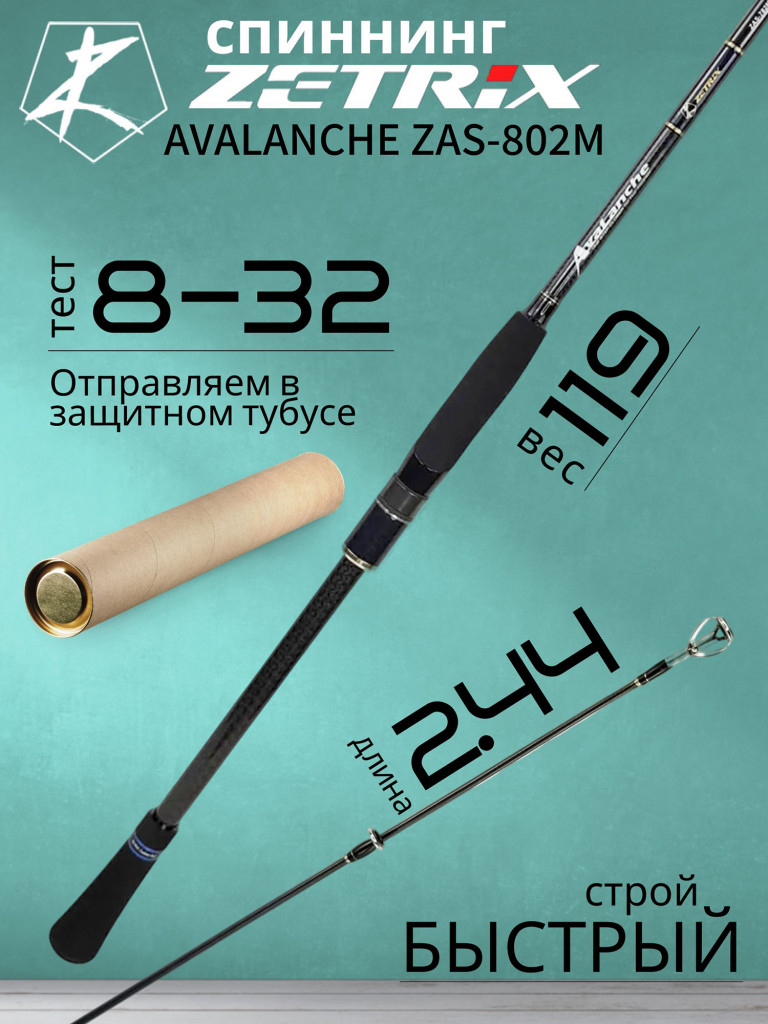 Спиннинг для рыбалки Zetrix AVALANCHE ZAS-802M 2.44м 8-32гр 8-18Lb
