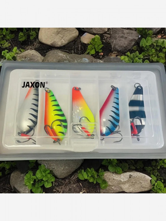 Блесны колебалки Атом 15 гр 6,5 см набор в коробке 16х9х4 см с поводками Jaxon
