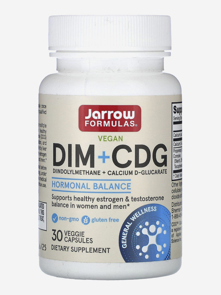 DIM 100 мг + кальций Д глюкорат, Дииндолилметан, для нормализации уровня эстрогена, для детоксикации Jarrow Formulas DIM + CDG 30 veg caps
