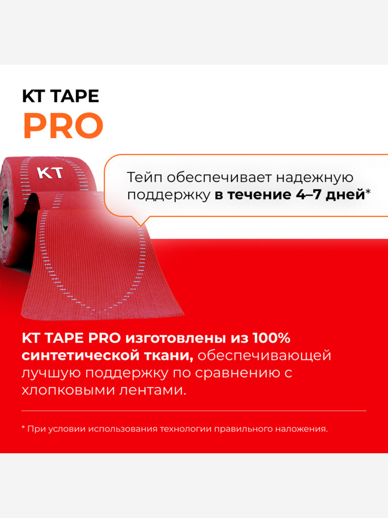Кинезио тейп KT Tape PRO для тела спортивный, 25 х 5 см, 20 шт, красный