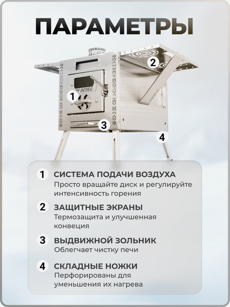 Печь для зимней палатки ATOMSTOVE Большая Берег, туристическая, походная