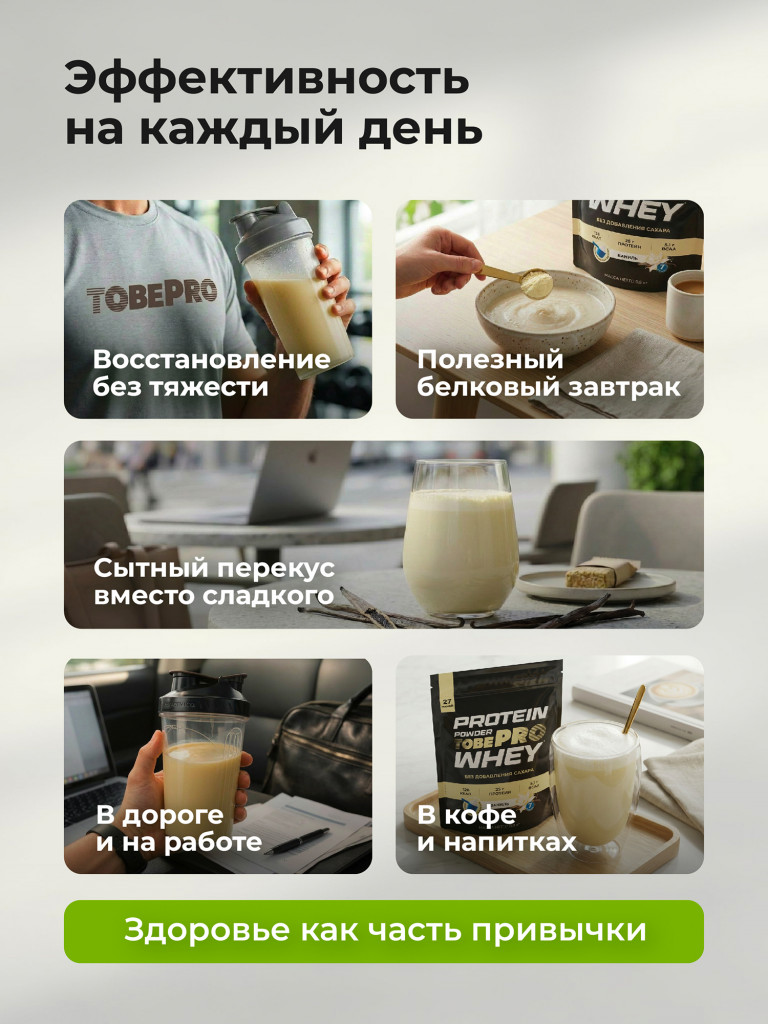 Протеин сывороточный без сахара TobePRO Whey Protein с ВСАА Ваниль, 900 г/30 порций