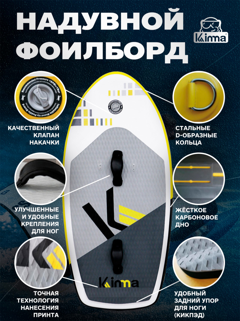 Надувной фоилборд для вингфойла Kinma YELLOW 140 л, 5'9"x32"x4.75" 175*81*12 см, желтый цвет, MSL Fusion, крепление под фойл