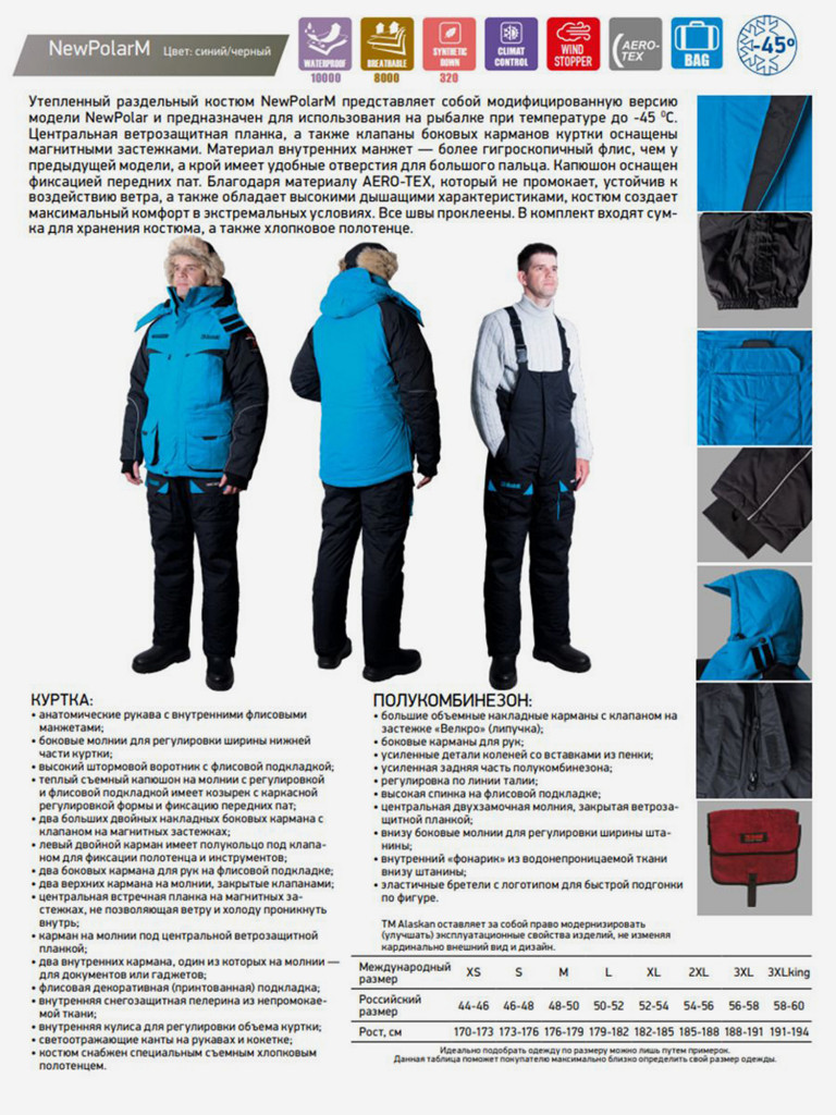 Костюм зимний Alaskan New Polar M синий/черный (куртка+полукомбинезон) для рыбалки и охоты
