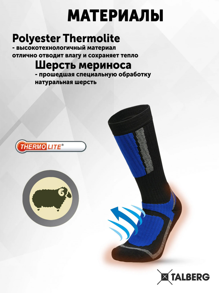 Термоноски горнолыжные Talberg Cheget Thermolite до -20 C, черный/синий