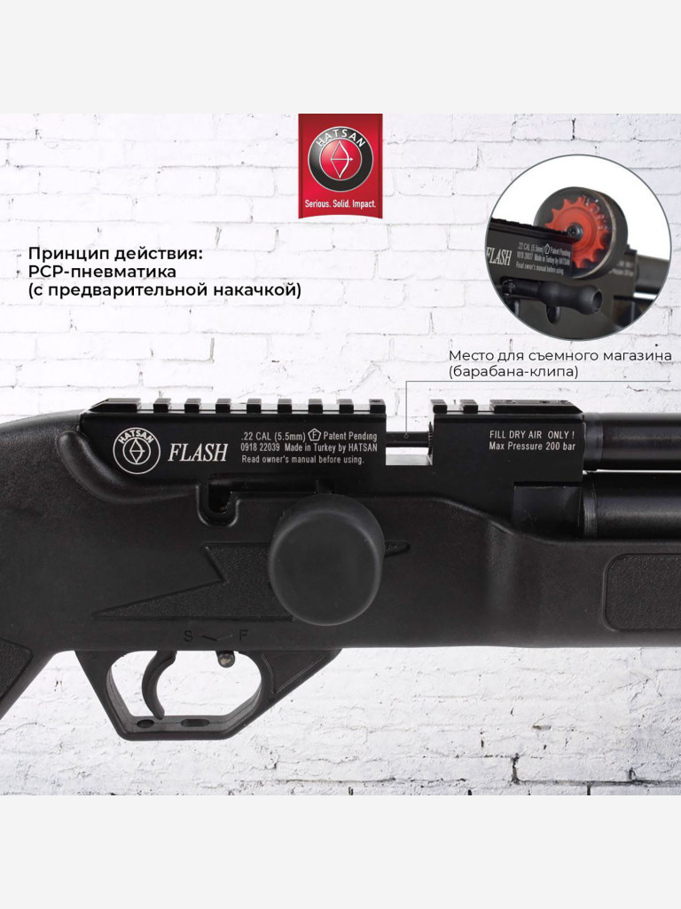 Винтовка пневматическая Hatsan FLASH 101 QE SET, cal. 5.5, 3 Дж (насос, прицел 4*32, пульки, сошки,чехол)
