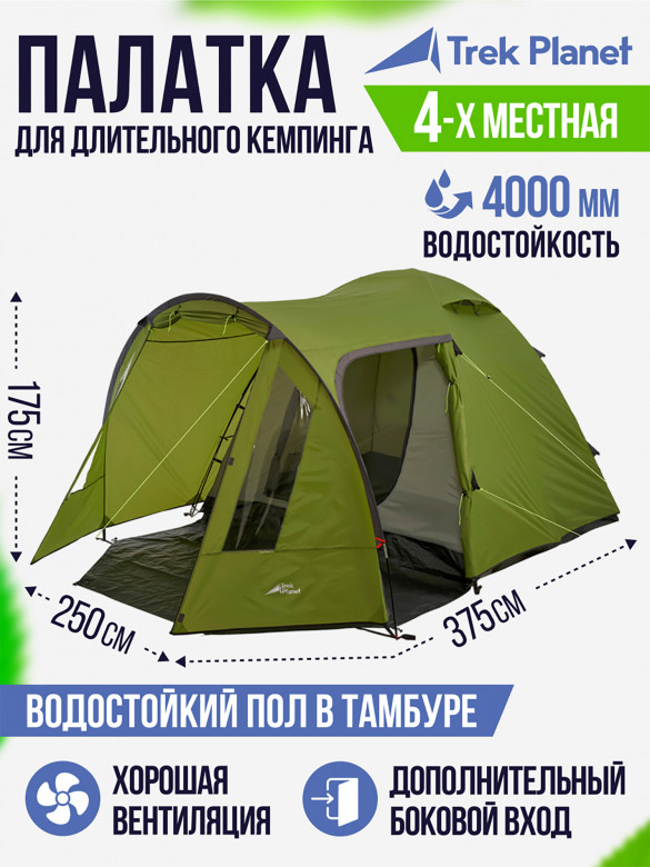 Четырехместная двухслойная кемпинговая палатка Trek Planet Tampa 4
