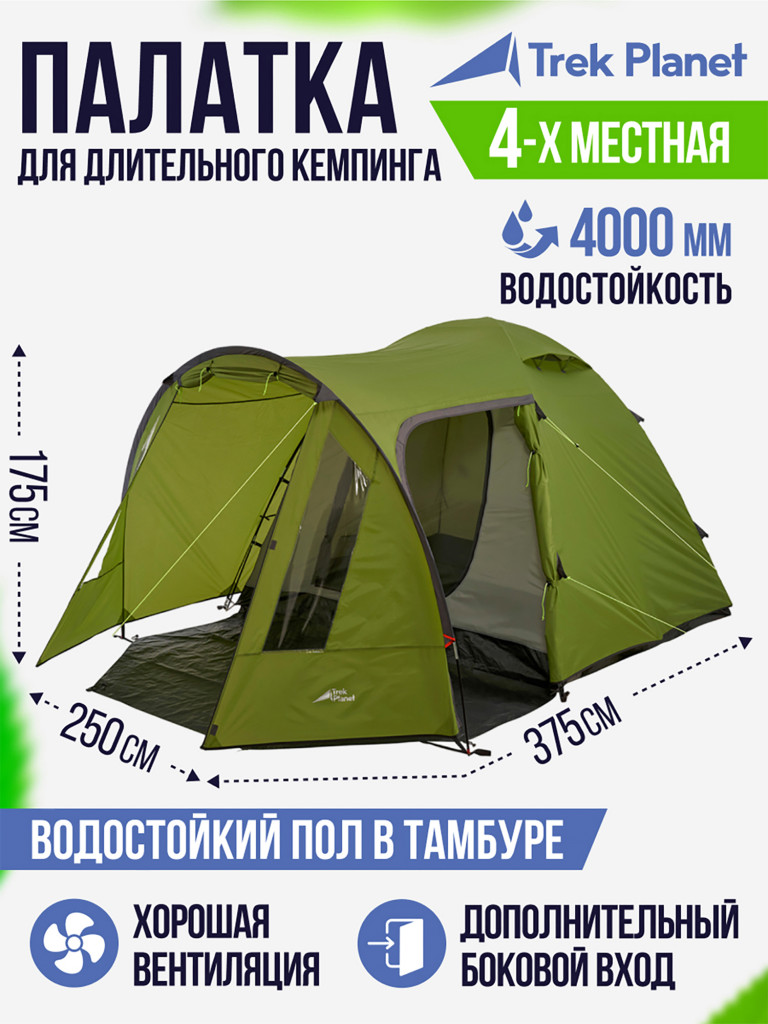 Четырехместная двухслойная кемпинговая палатка Trek Planet Tampa 4