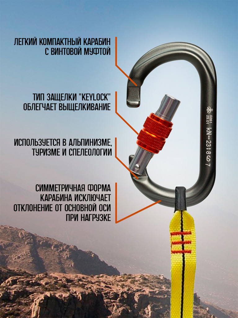 Карабин "GRAY" овал с муфтой (Keylock)