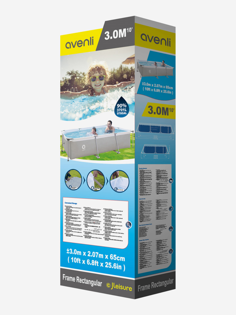 Бассейн Avenli 300*207*65 cм 17771 прямоугольный каркасный со стальным каркасом