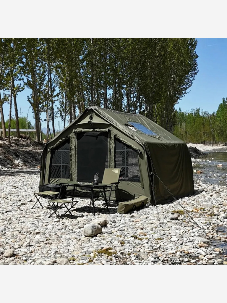 Надувная палатка Coody 8.0 PRO Army Green, 8 м², 2–4 человека, 2 входа, навес