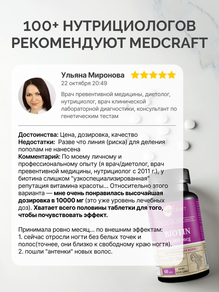Биотин MedCraft, 10000 мкг, 60 табл.