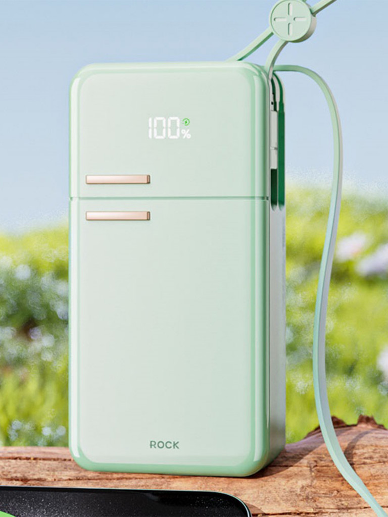 Внешний аккумулятор ROCK Y18 Fridge Series Fast Charging Power Bank with Cables зеленый