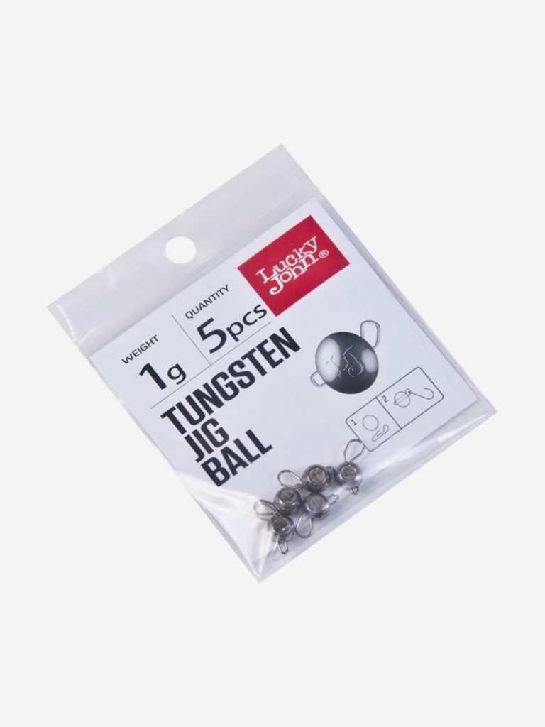 Грузила разборные вольфрамовые Lucky John головки Tungsten Jig Ball, вес 1г, набор 5шт.