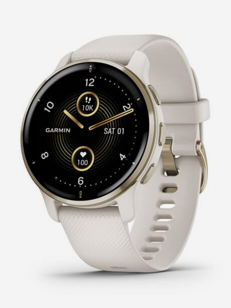 Часы Garmin VENU 2 Plus цвета слоновой кости с безелем цвета кремовое золото и силиконовым ремешком 010-02496-12