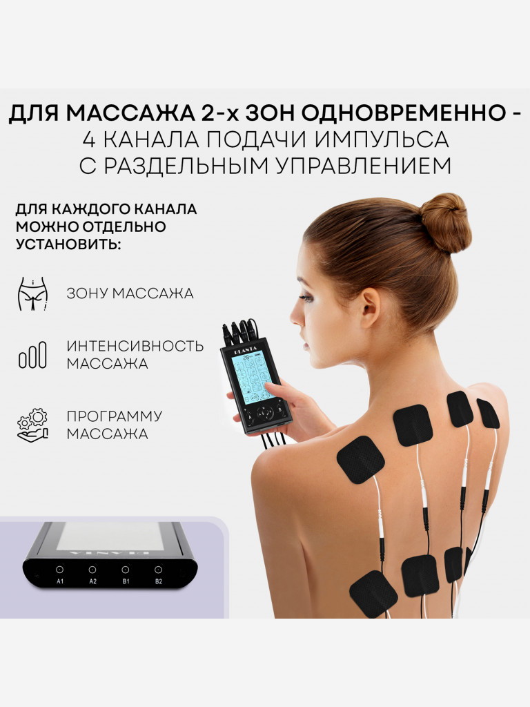 Массажер для тела миостимулятор тренажер мышц EMS+TENS EMS-350, 4 канала, 8 электродов, 12 режимов