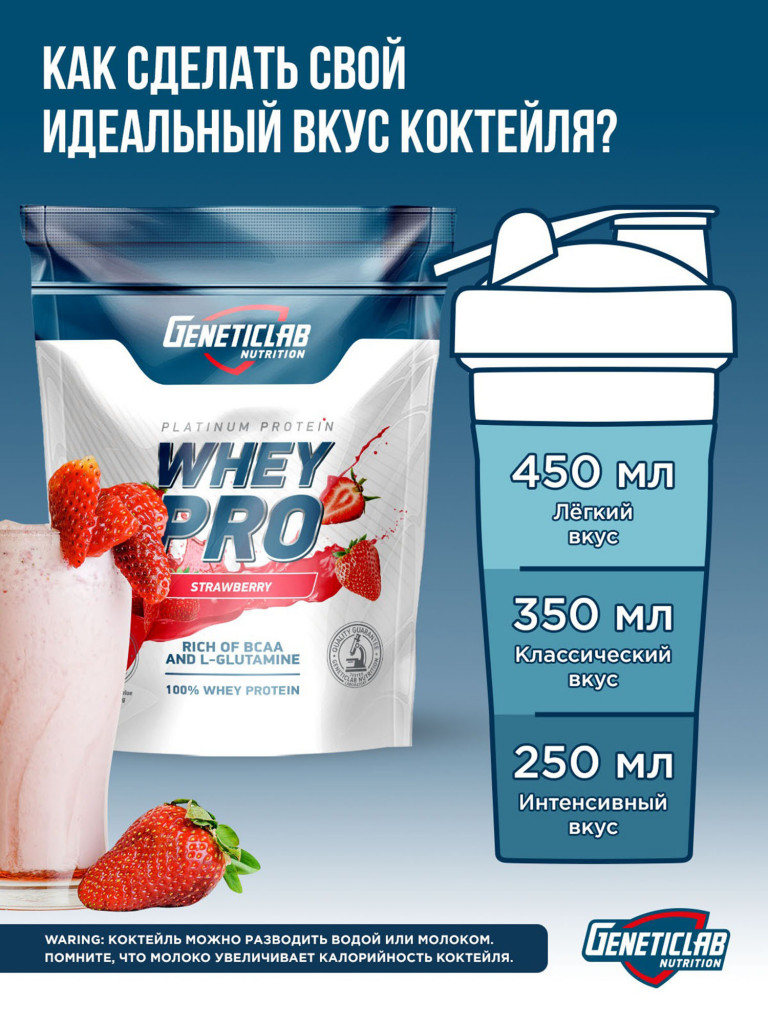Протеин WHEY PRO 1000 g Клубника Geneticlab Nutrition